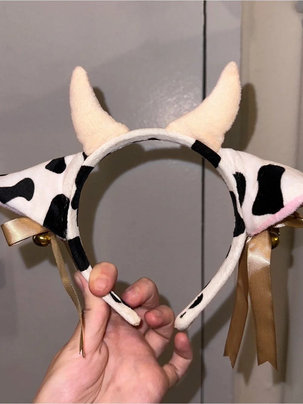 Dog Cow Halloween Costume Utters Cow Ear Headband with Bells and Bows Onsie